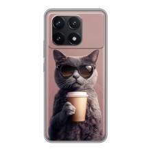 Чехол с принтом стильные животные для Поко Ф6 Про (Кот с кофе)