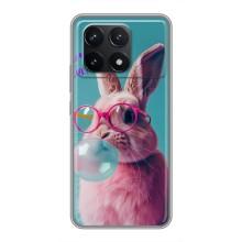 Чехол с принтом стильные животные для Поко Ф6 Про (Кролик в очках)