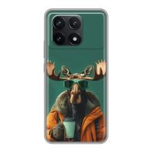 Чехол с принтом стильные животные для Поко Ф6 Про (Лось с кофе)