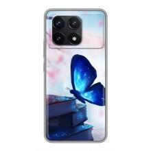 Силиконовый бампер с картинкой животных для Xiaomi POCO F6 Pro (Бабочка синяя)