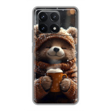 Печатный чехол «Зверята с кофе» для Xiaomi POCO F6 Pro – Мишка с кофе