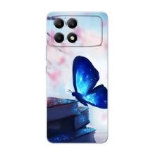 Силиконовый бампер с картинкой животных для Xiaomi POCO F6 (Бабочка синяя)