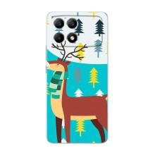 Силиконовый бампер с картинкой животных для Xiaomi POCO F6 (Олень с шарфом)