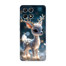 Яркий чехол для Xiaomi POCO F6 с Зимними Оленятами (Блистающий оленёнок)