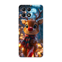 Яркий чехол для Xiaomi POCO F6 с Зимними Оленятами (Олень в шарфе)