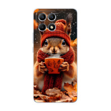 Печатный чехол «Зверята с кофе» для Xiaomi POCO F6 – Белка с кофе