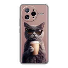 Чехол с принтом стильные животные для Поко Ф7 Ультра (Кот с кофе)
