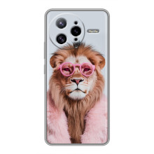 Чехол с принтом стильные животные для Поко Ф7 Ультра (Лев в очках)