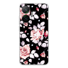 Чехлы с Цветами для Xiaomi POCO F7 (VPrint) (Цветочки на черном)