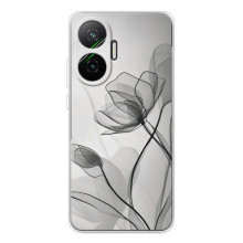 Чехол с цветочным принтом на Поко Ф7 (Черные цветы)