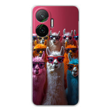 Чехол с принтом стильные животные для Поко Ф7 (Ламы в очках)