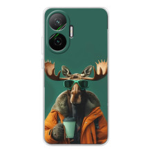 Чехол с принтом стильные животные для Поко Ф7 (Лось с кофе)