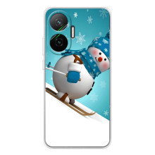 Новогодние Чехлы для Поко Ф7 (VPrint) (Снеговик на лыжах)