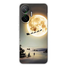 Новогодние, Праздничные Чехлы для Xiaomi POCO F7 - 2024 год (Санта на луне)