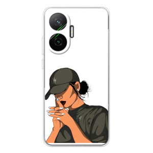Силиконовый Чехол на Xiaomi POCO F7 с картинкой Стильных Девушек (В зеленом)