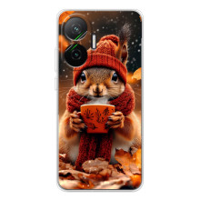 Печатный чехол «Зверята с кофе» для Xiaomi POCO F7 – Белка с кофе