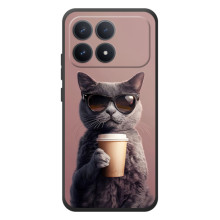 Чохол з принтом стильні тварини для Шіаомі Поко Ф8 Про (Кіт з кавою)