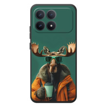 Чохол з принтом стильні тварини для Шіаомі Поко Ф8 Про (Лось з кавою)