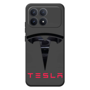 Силиконовый бампер с картинкой машины на Xiaomi Poco F8 Pro – Logo TESLA