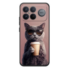 Чехол с принтом стильные животные для :Xiaomi Поко F8 Ультра (Кот с кофе)