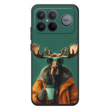 Чехол с принтом стильные животные для :Xiaomi Поко F8 Ультра (Лось с кофе)