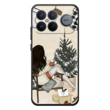Рождественские, Праздничные Чехлы для :Xiaomi Поко F8 Ультра – Девушка с елкой