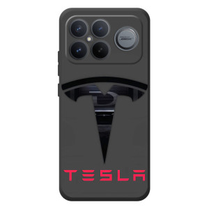 Силиконовый бампер с картинкой машины на Xiaomi Poco F8 Ultra – Logo TESLA