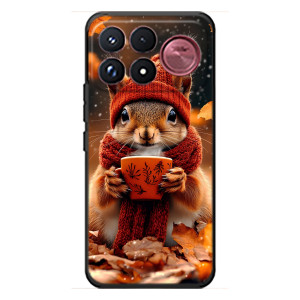 Печатный чехол «Зверята с кофе» для Xiaomi Poco F9 Ultra – Белка с кофе