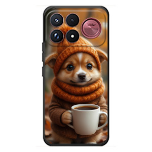 Печатный чехол «Зверята с кофе» для Xiaomi Poco F9 Ultra – Собачка с кофе