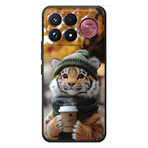 Печатный чехол «Зверята с кофе» для Xiaomi Poco F9 Ultra – Тигр с кофе