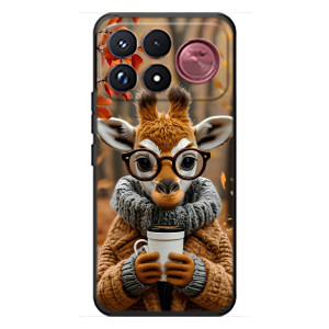Печатный чехол «Зверята с кофе» для Xiaomi Poco F9 Ultra – Жираф с кофе