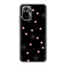 Чехол с розовым рисунком для Xiaomi POCO M5s (Розовые цветы на черном)