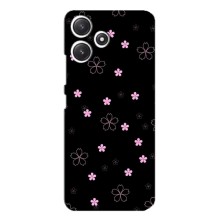 Чохол з розовим принтом для Xiaomi POCO M6 (Рожеві квіти на чорному)