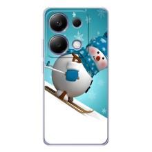 Новогодние Чехлы для Поко М7 Про 5G (VPrint) (Снеговик на лыжах)