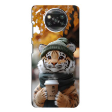 Печатный чехол «Зверята с кофе» для Xiaomi POCO X3 Pro – Тигр с кофе