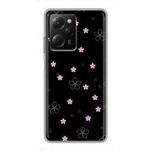 Чохол з розовим принтом для Xiaomi POCO X5 Pro (5G) (Рожеві квіти на чорному)