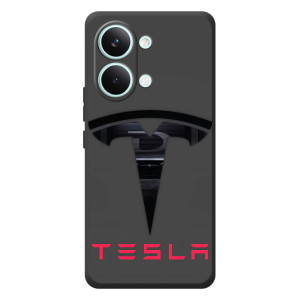 Силіконовий бампер з картинкою машини на Xiaomi Poco X8 Pro Max – Logo TESLA