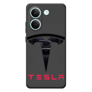 Силіконовий бампер з картинкою машини на Xiaomi Poco X8 Pro – Logo TESLA