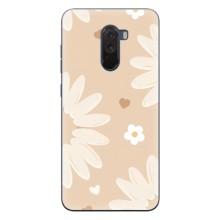 Чехол с цветочным принтом на Поко Ф1 – Бежевые цветы