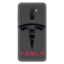 Силиконовый бампер с картинкой машины на Xiaomi POCO F1 (Logo TESLA)