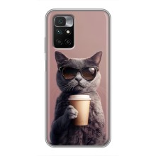 Чехол с принтом стильные животные для Редми 10 (Кот с кофе)