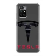 Силиконовый бампер с картинкой машины на Xiaomi Redmi 10 (Logo TESLA)
