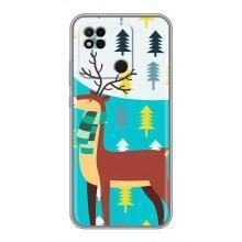 Силиконовый бампер с картинкой животных для Xiaomi Redmi 10A (Олень с шарфом)