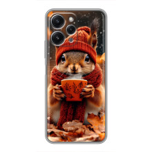 Печатный чехол «Зверята с кофе» для Xiaomi Redmi 12 (5G) – Белка с кофе