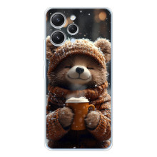 Печатный чехол «Зверята с кофе» для Xiaomi Redmi 12 – Мишка с кофе