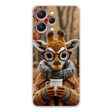 Печатный чехол «Зверята с кофе» для Xiaomi Redmi 12 – Жираф с кофе
