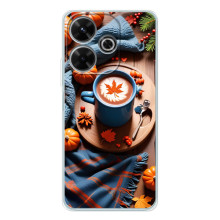 Чехол с уникальным дизайном «Осень с кофе» для Xiaomi Redmi 13 – Кофе и тыквы