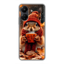 Печатный чехол «Зверята с кофе» для Xiaomi Redmi 13C – Белка с кофе