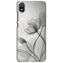 Чехол с цветочным принтом на Редми 7А – Черные цветы