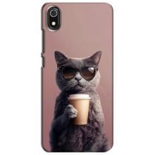 Чехол с принтом стильные животные для Редми 7А – Кот с кофе
